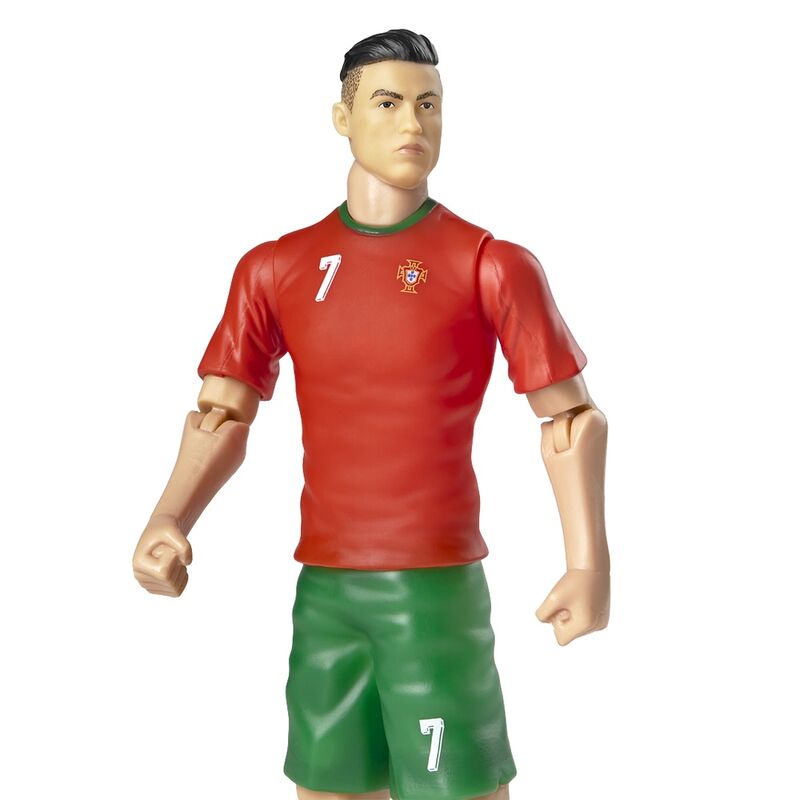 Vue latérale de la figurine articulée Cristiano Ronaldo en tenue Portugal 20cm
