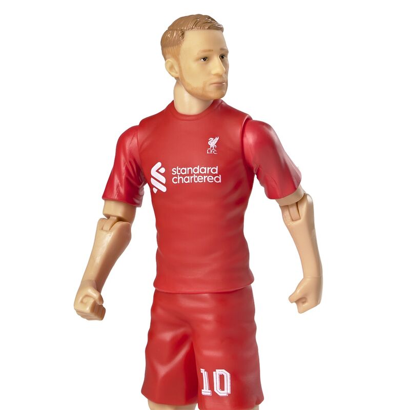 Figurine Mac Allister Liverpool FC posée en action de dribble avec ballon de football