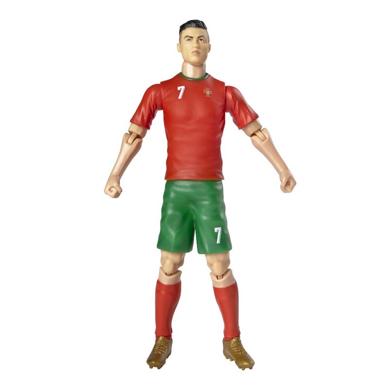 Figurine de Cristiano Ronaldo posée sur un socle avec logo BANBO TOYS visible
