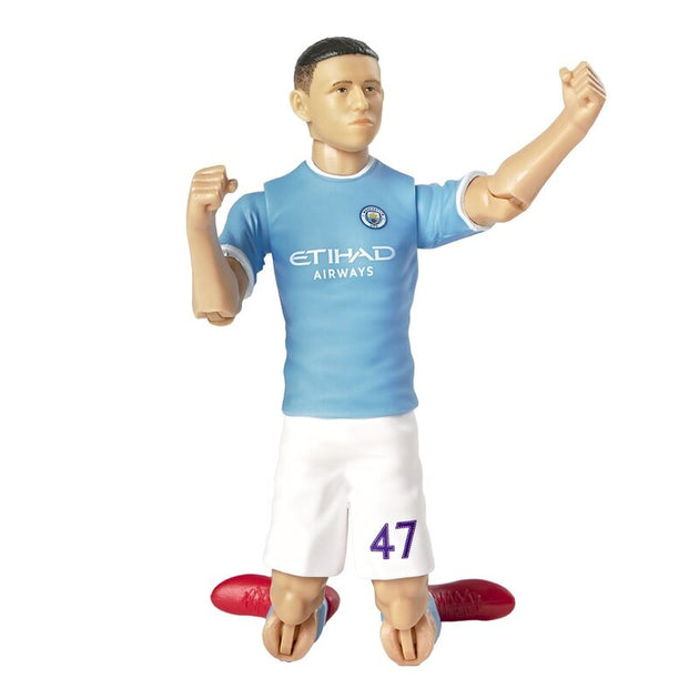 Vue arrière de la figurine Phil Foden montrant le logo Manchester City sur le maillot