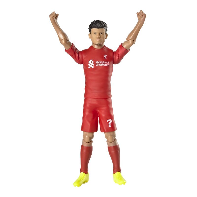 Vue latérale de la figurine Luis Diaz avec maillot rouge Liverpool FC