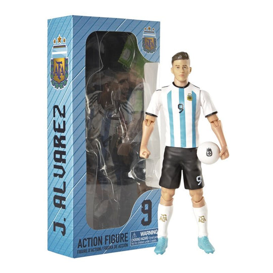 Figurine articulée Julian Alvarez en tenue de football Argentine, vue de face
