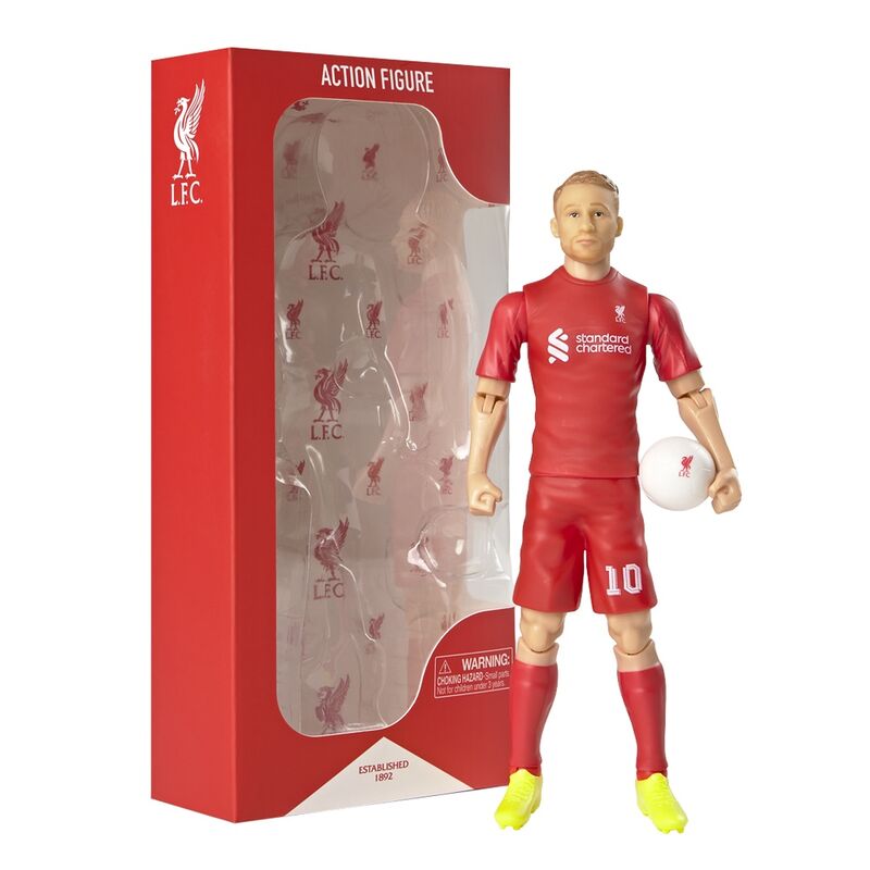 Emballage original BANBO TOYS de la figurine Mac Allister Liverpool FC, affichage complet