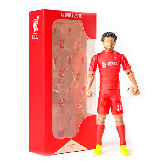 Figurine articulée de Mohamed Salah en tenue officielle du Liverpool FC, vue de face avec détails réalistes
