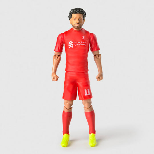 Zoom sur la figurine de Mohamed Salah montrant les articulations flexibles et le maillot rouge du Liverpool FC