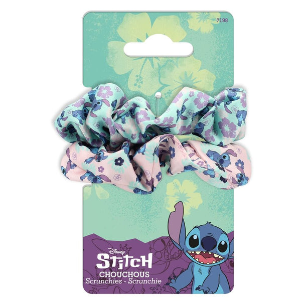 Pack de deux chouchous Disney Stitch en satin lilas posés sur fond blanc