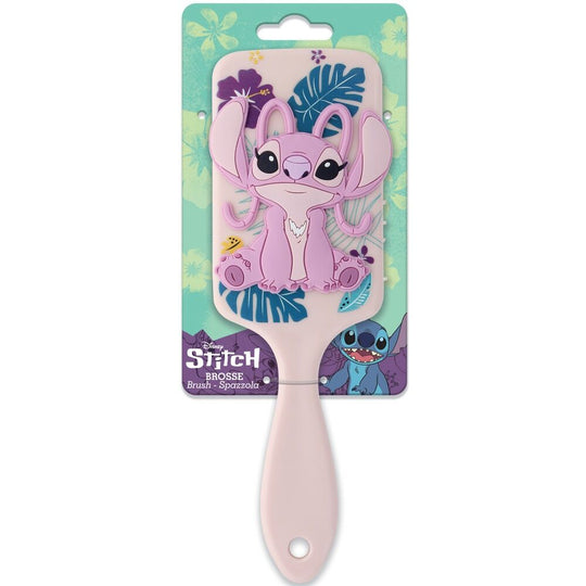 Brosse à cheveux 3D Disney Stitch & Angel en silicone avec picots flexibles pour enfants, vue de face.