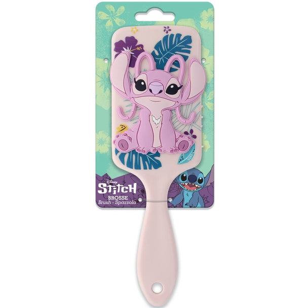 Brosse à cheveux 3D Disney Stitch & Angel en silicone avec picots flexibles pour enfants, vue de face.
