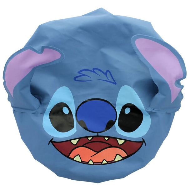 Vue détaillée du bonnet de douche Disney Stitch montrant les épingles flexibles et le coussin pneumatique