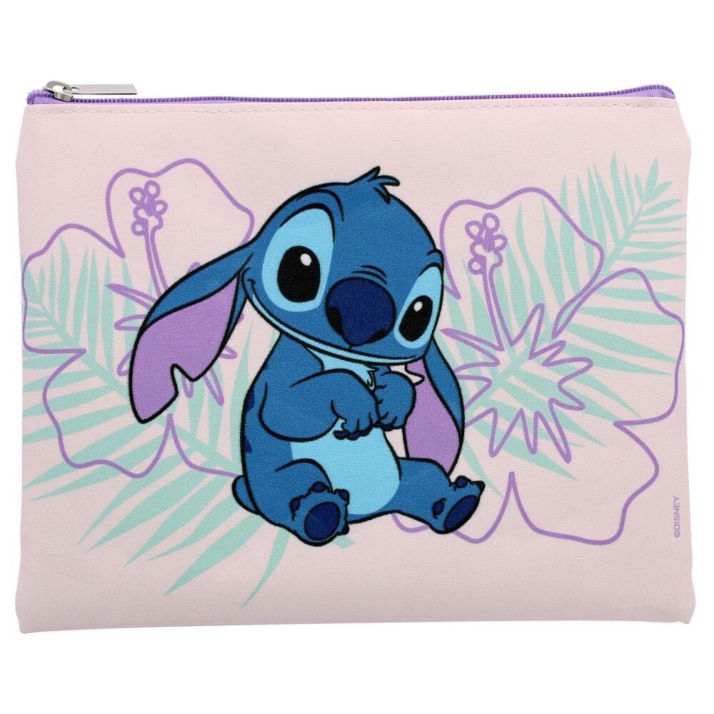 Trousse Disney Stitch ouverte montrant l'intérieur spacieux pour cosmétiques