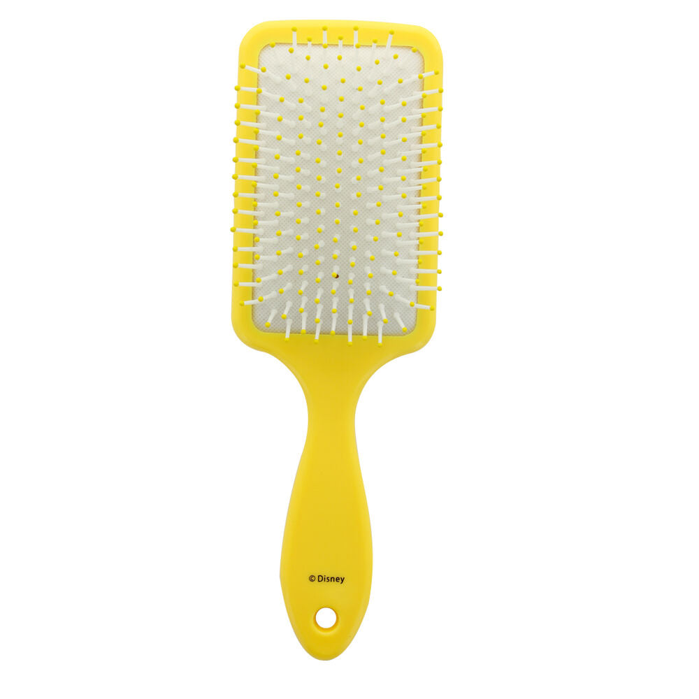 Brosse à cheveux Belle Disney posée sur une surface blanche montrant son design ergonomique et ses dimensions