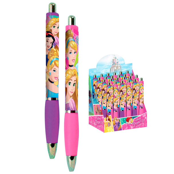 Stylo Disney Princess assorti PERONA avec designs colorés représentant plusieurs princesses Disney, idéal pour enfants et fans.