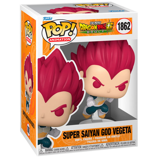 Figurine Funko POP Vegeta Super Saiyan God de 9 cm, issue du film Dragon Ball Super Broly, en vinyle avec détails précis