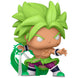 Vue rapprochée de la figurine Funko POP Super Saiyan Broly montrant les traits distinctifs et la pose dynamique du personnage.