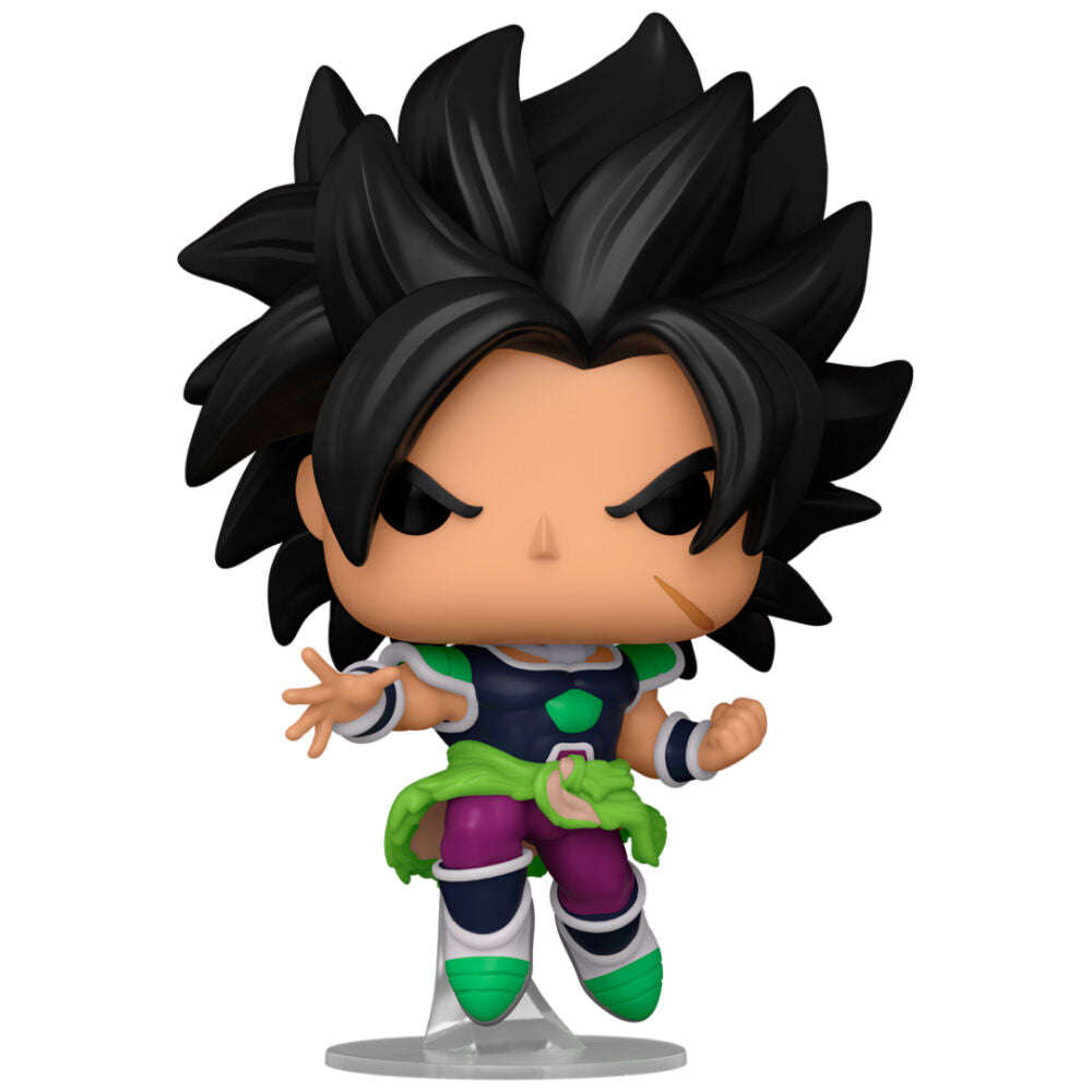 Vue rapprochée de la figurine Funko POP Broly montrant les détails soignés du personnage emblématique de Dragon Ball Super