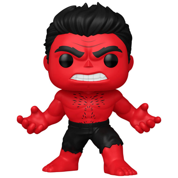 Détail de la figurine Red Hulk aux couleurs vives, compagnon de Captain America dans la collection Funko POP