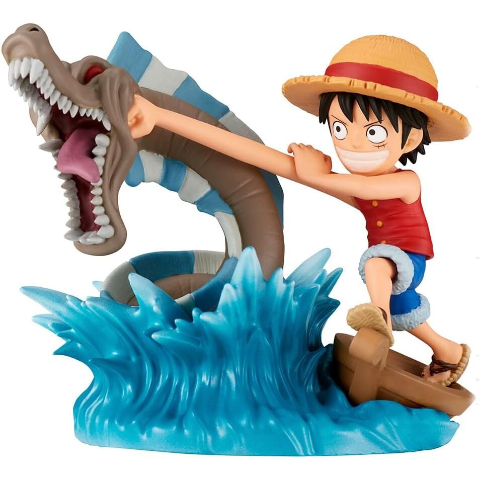 Présentation de la figurine Monkey D Luffy vs Local Sea avec un angle dynamique et couleurs vives