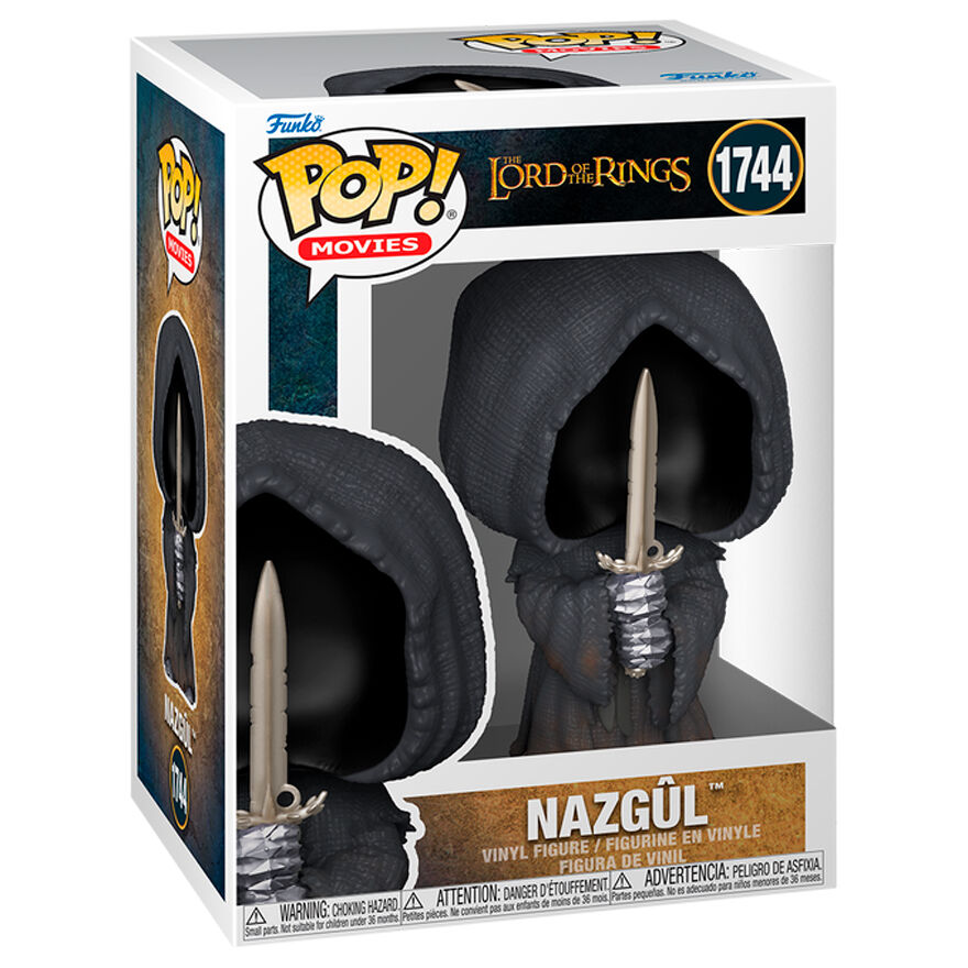 Figurine Funko POP Nazgul de 9 cm en vinyle, représentant un personnage emblématique du Seigneur des Anneaux dans sa boîte cadeau.