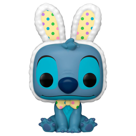 Zoom sur la figurine Funko POP Stitch en costume de Lapin de Pâques, détails du vinyl et couleurs vives