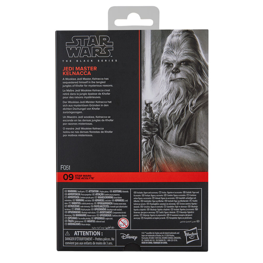 Vue arrière de la figurine Star Wars The Acolyte Kelnacca montrant le dos du costume
