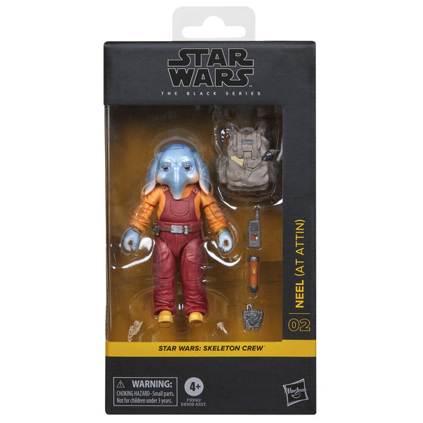 Figurine articulée Neel At Attin de Star Wars Skeleton Crew vue de face avec accessoires