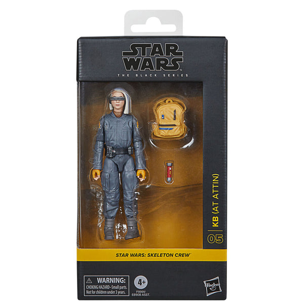 Figurine Star Wars Skeleton Crew KB At Atin de 15 cm vue de face avec accessoires