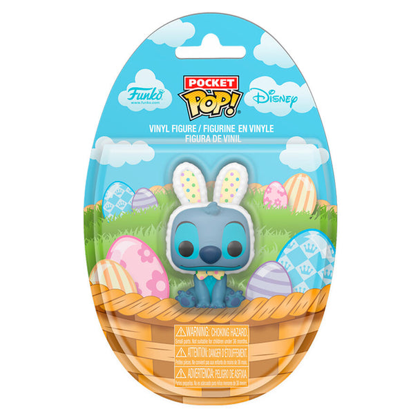 Zoom sur la figurine Stitch lapin de Pâques Funko Pocket POP montrant les détails colorés du costume