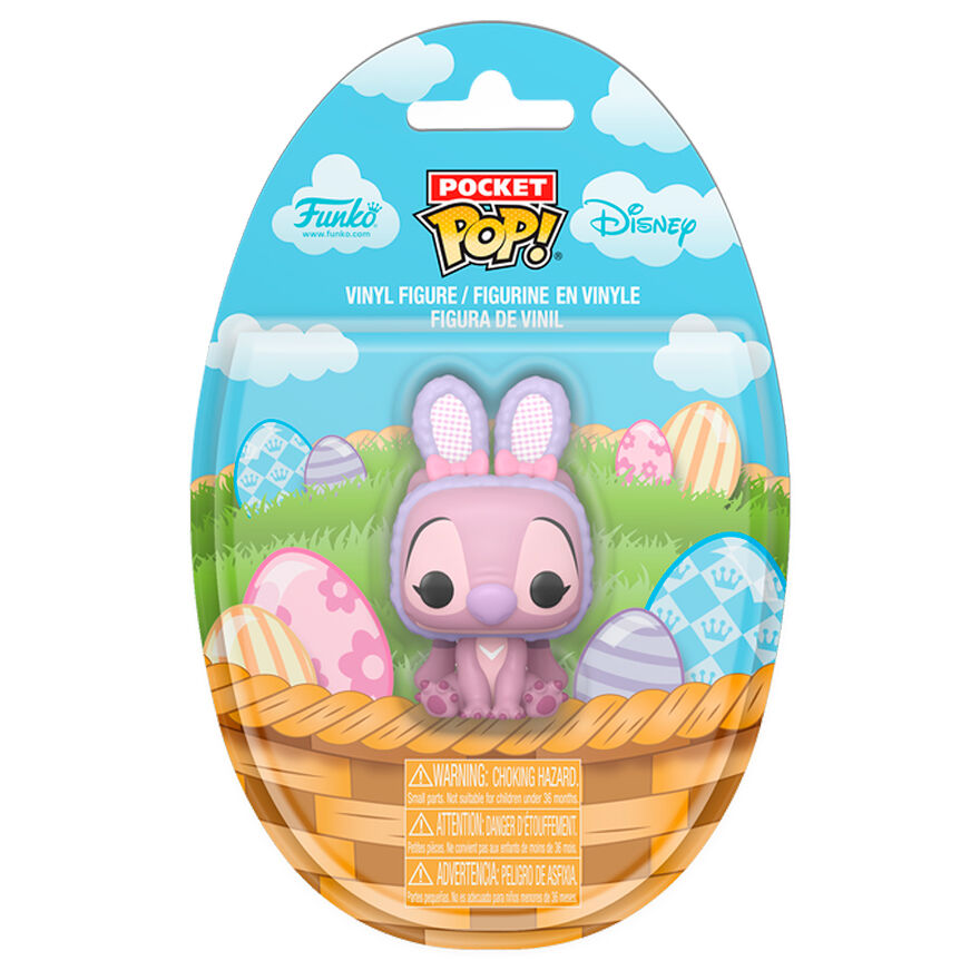 Figurine Pocket POP Stitch de Disney en costume de lapin de Pâques, vue de face avec détails colorés et taille 3,8 cm
