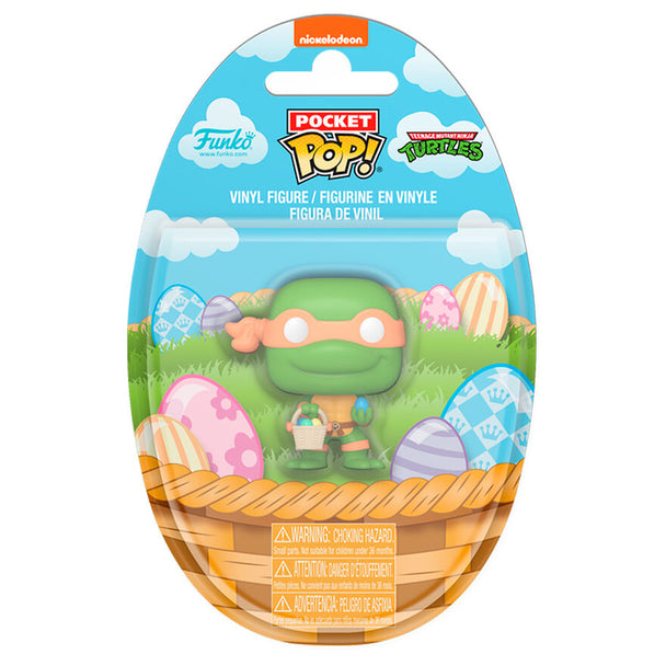 Figurine Pocket POP Michelangelo des Tortues Ninja en édition Easter Egg, vue de face, taille 3,8 cm