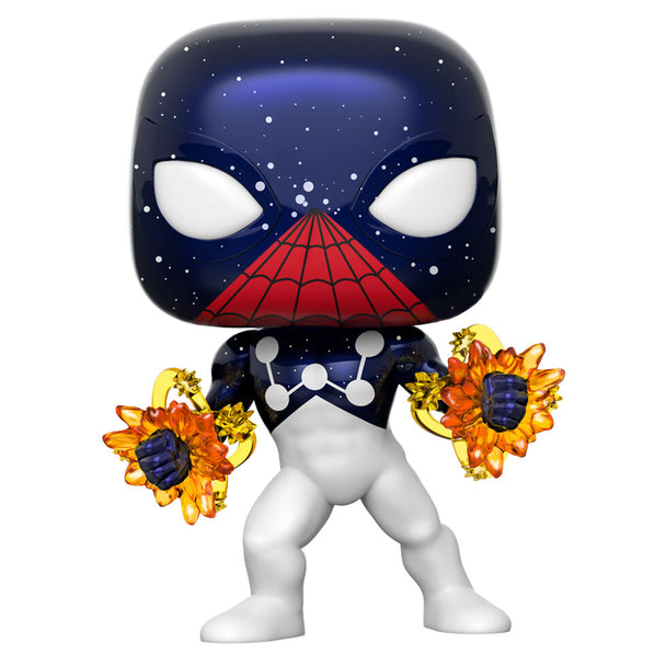 Vue détaillée de la figurine Funko POP Spider-Man Captain Universe exclusive avec couleurs vives et design soigné