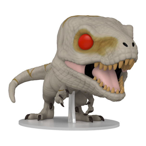 Détail de la figurine Funko POP Atrociraptor Ghost Jurassic World montrant les couleurs et textures du vinyle