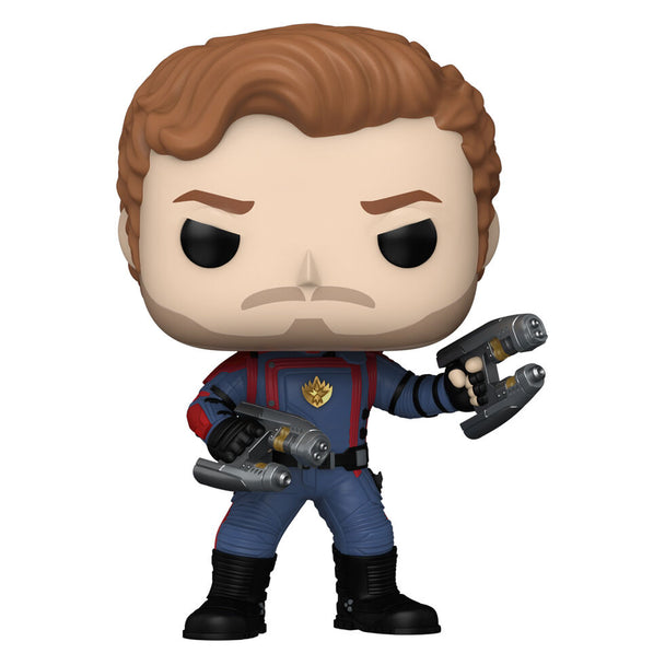 Zoom sur la figurine Funko POP Star-Lord exclusive avec détails du visage et costume des Gardiens de la Galaxie
