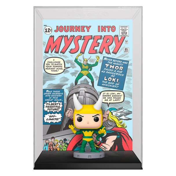 Figurine Funko POP Marvel Loki Comic Cover présentée sous un angle latéral montrant les détails de la cape et du casque