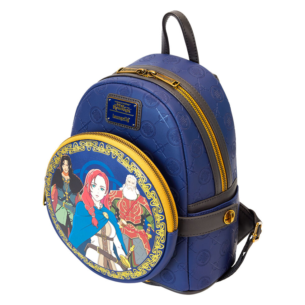Détails dorés et motifs embossés sur le cuir vegan du sac à dos LOTR