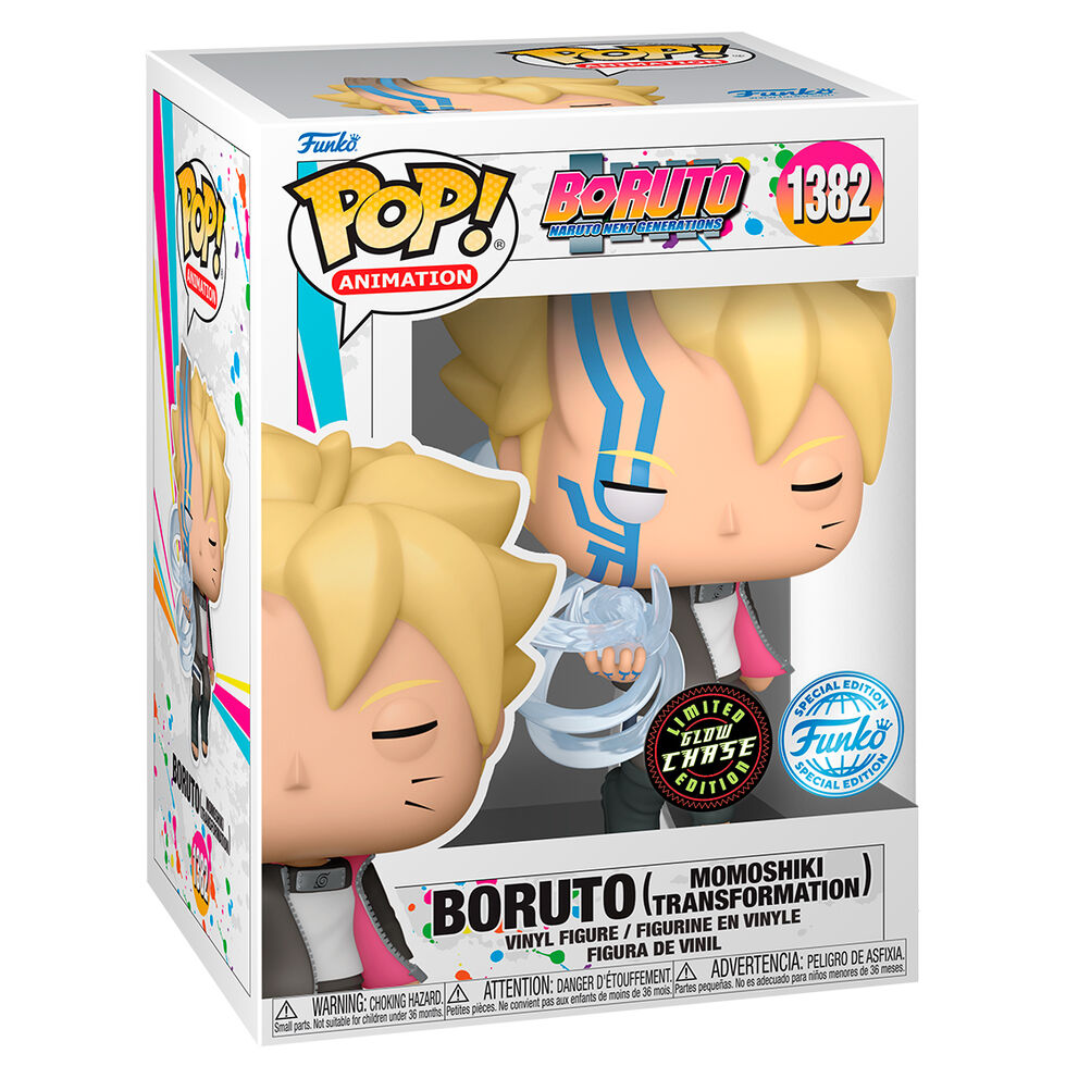 Côté gauche de la figurine Funko POP Boruto Momoshiki Transformation montrant la posture dynamique