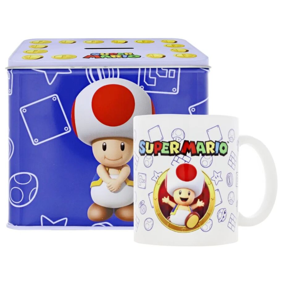 Set complet Nintendo Super Mario Bros comprenant mug Toad et tirelire métallique