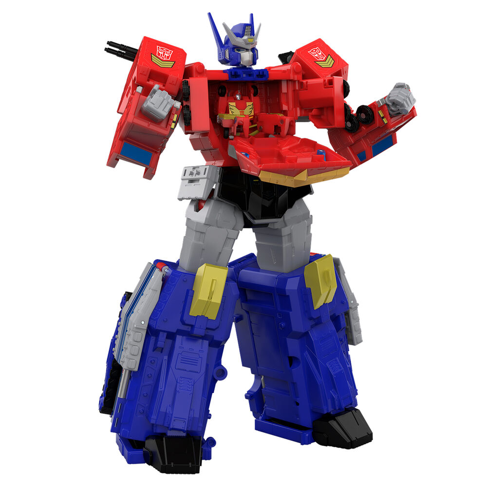Figurine Micromaster Autobot Hot Rod en mode robot à côté d'Optimus Prime