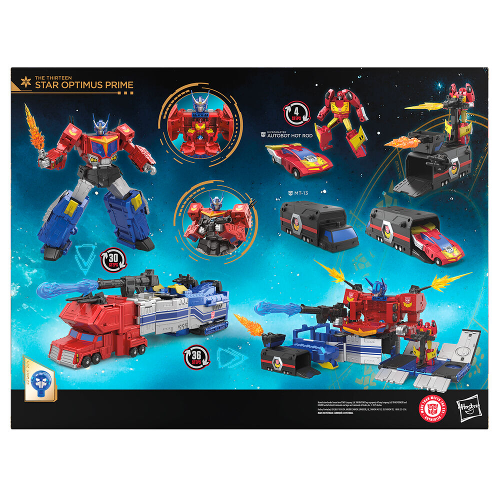 Figurine Transformers Optimus Prime The Thirteen Star en position robot de face, détails précis et couleurs vives
