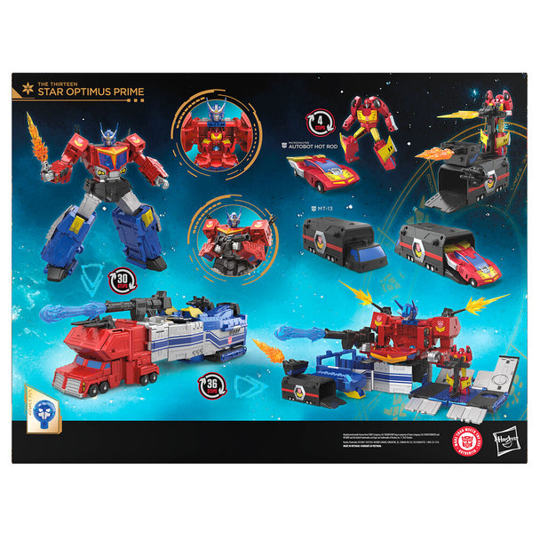 Figurine Transformers Optimus Prime The Thirteen Star en position robot de face, détails précis et couleurs vives