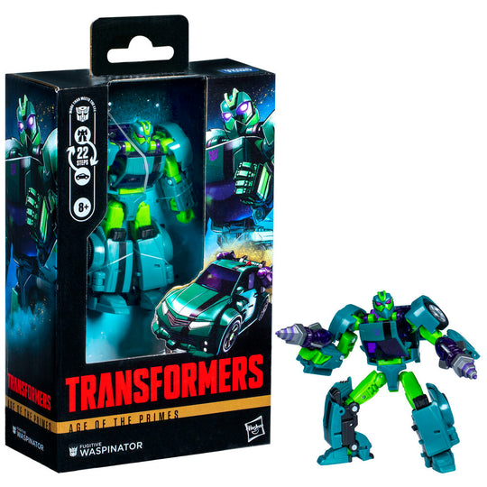 Figurine Waspinator en mode voiture de sport, couleurs métalliques et design fidèle à la série Age of the Primes.