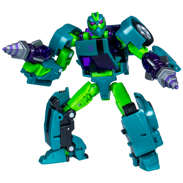 Transformation étape par étape de la figurine Waspinator de robot à voiture de sport, démonstration en 22 mouvements.