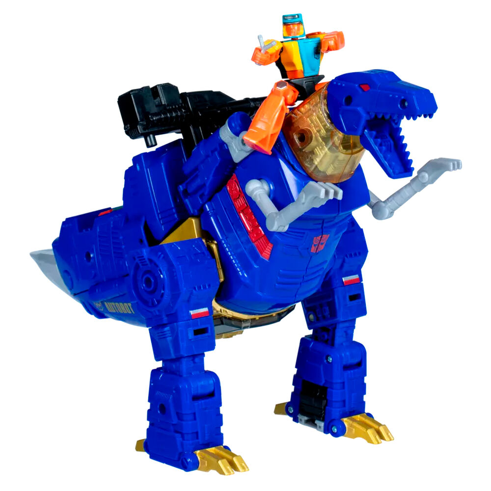 Vue latérale de la figurine Grimlock en mode dinosaure avec couleurs et textures réalistes