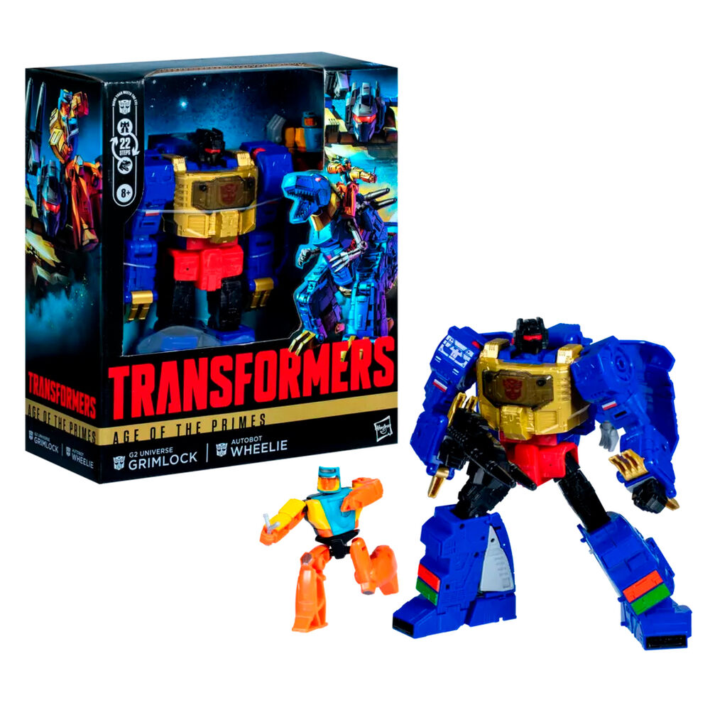 Gros plan sur les détails de la tête et des bras du robot Grimlock, soulignant la qualité HASBRO