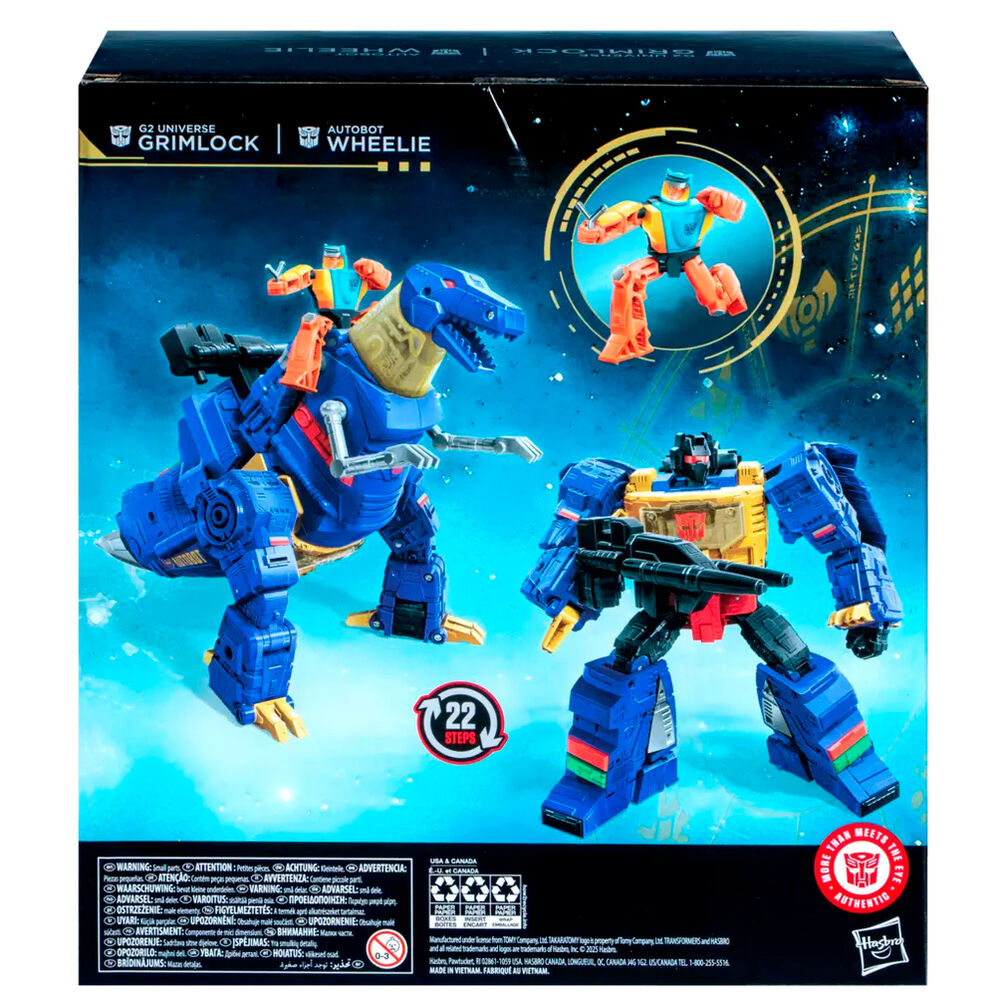 Emballage officiel de la figurine Transformers Grimlock Autobot Wheelie G2 Universe de 19cm