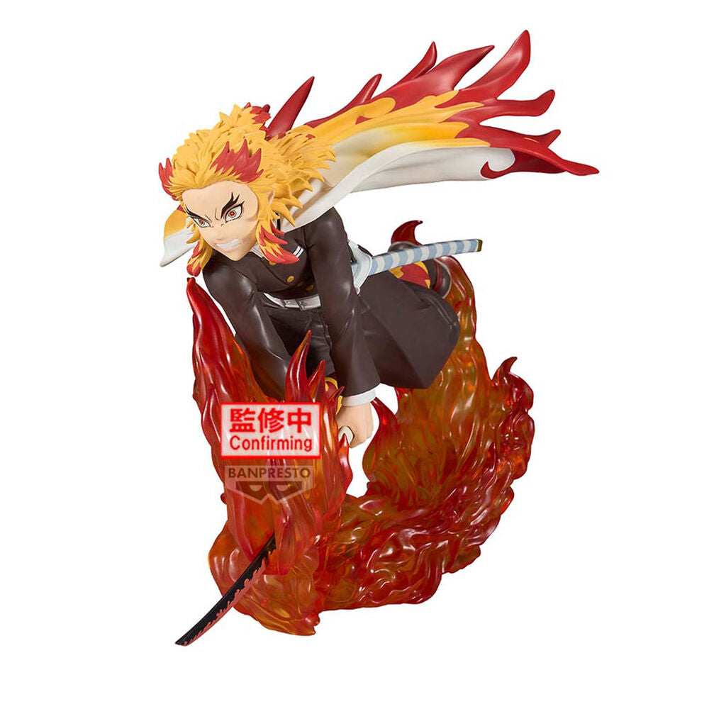 Figurine Kyojuro Rengoku Demon Slayer 14cm vue de face avec détails couleurs vives