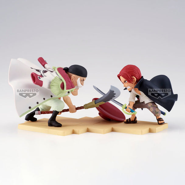 Figurine Shanks One Piece World Collectable Log Stories 13cm en pose dynamique et finitions soignées