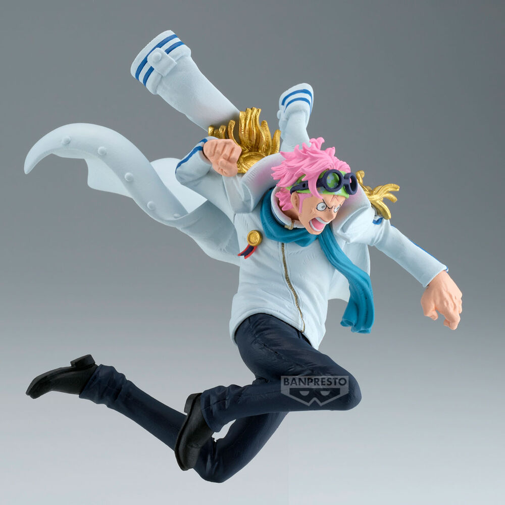 Vue arrière de la figurine Koby One Piece Battle Record mettant en valeur les finitions du costume