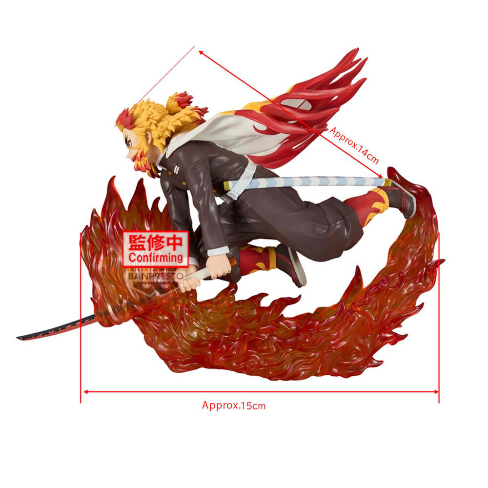 Zoom sur le visage expressif de Kyojuro Rengoku figurine Vibration Stars BANPRESTO