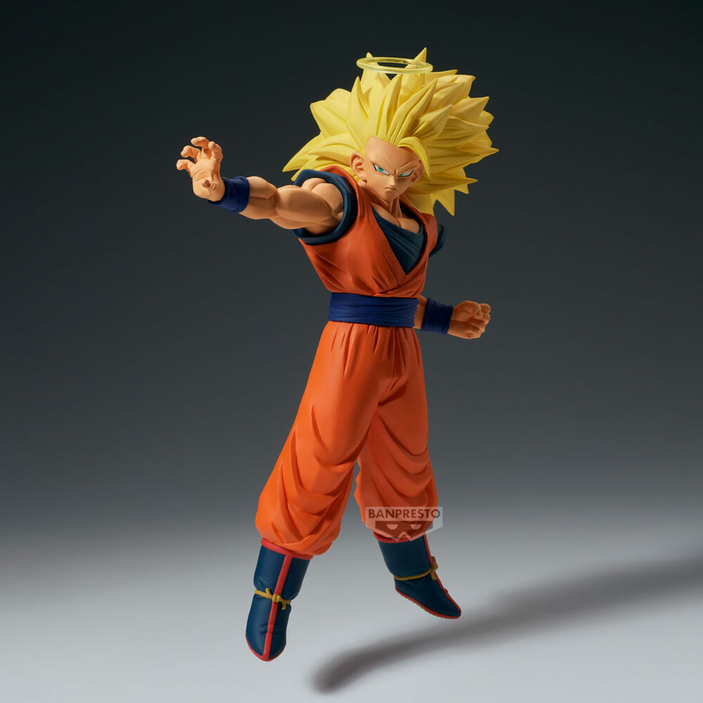 Image de la boîte d'emballage officielle BANPRESTO contenant la figurine SSJ3 Son Goku 17cm