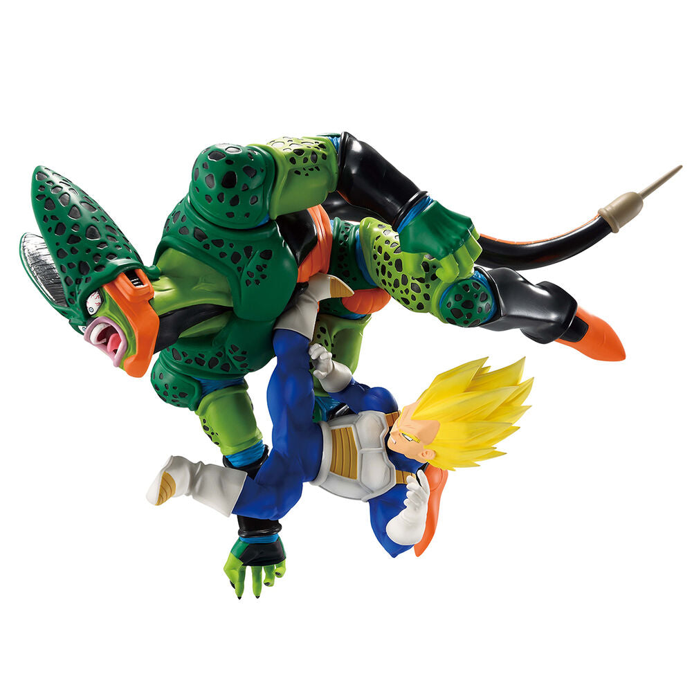 Vue latérale de la figurine Vegeta vs Cell montrant la dynamique du duel